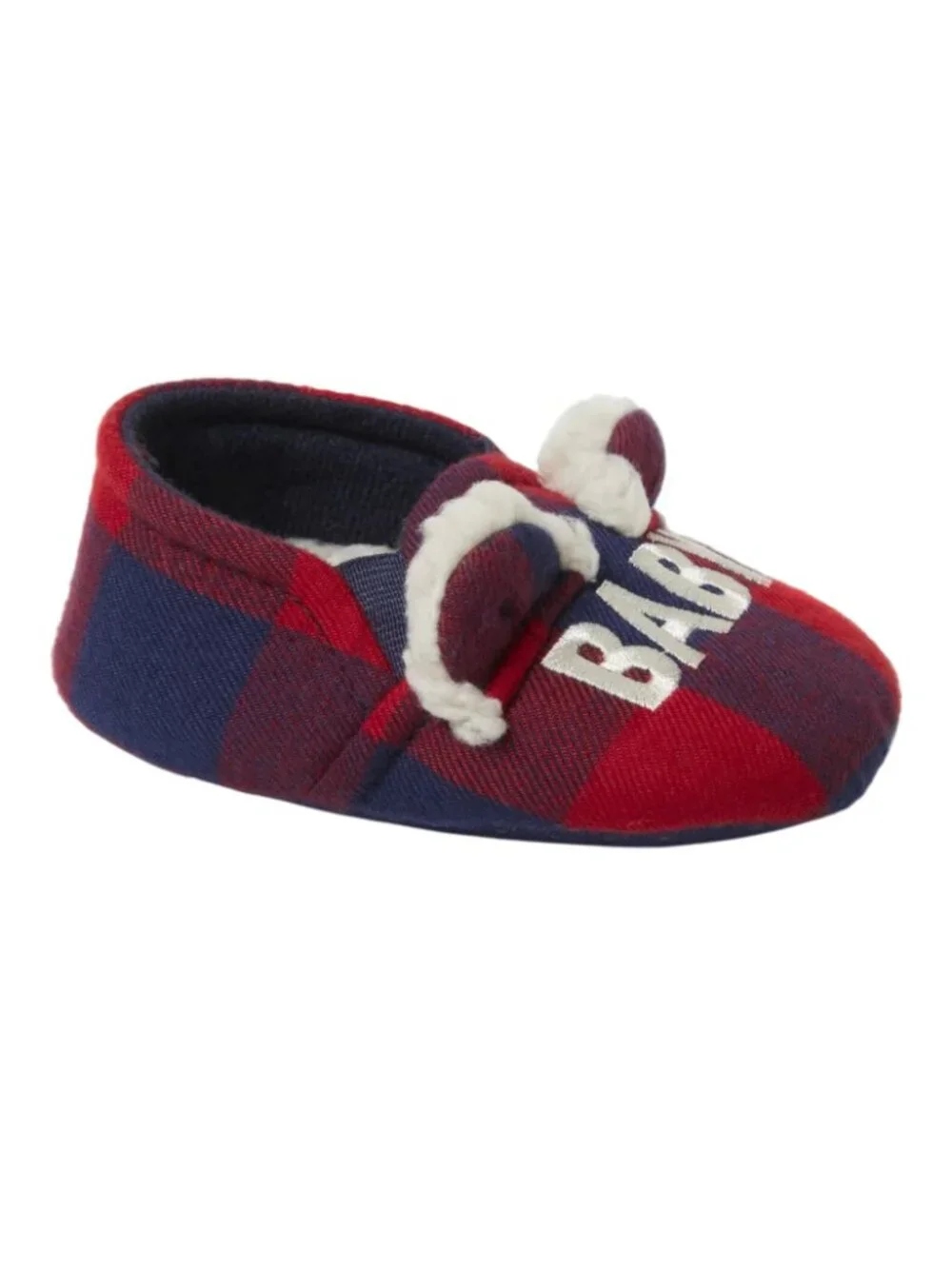 Dearfoams Cozy Comfort Baby Size 1-2 Slippers Baby Bear Plaid Flannel Lining